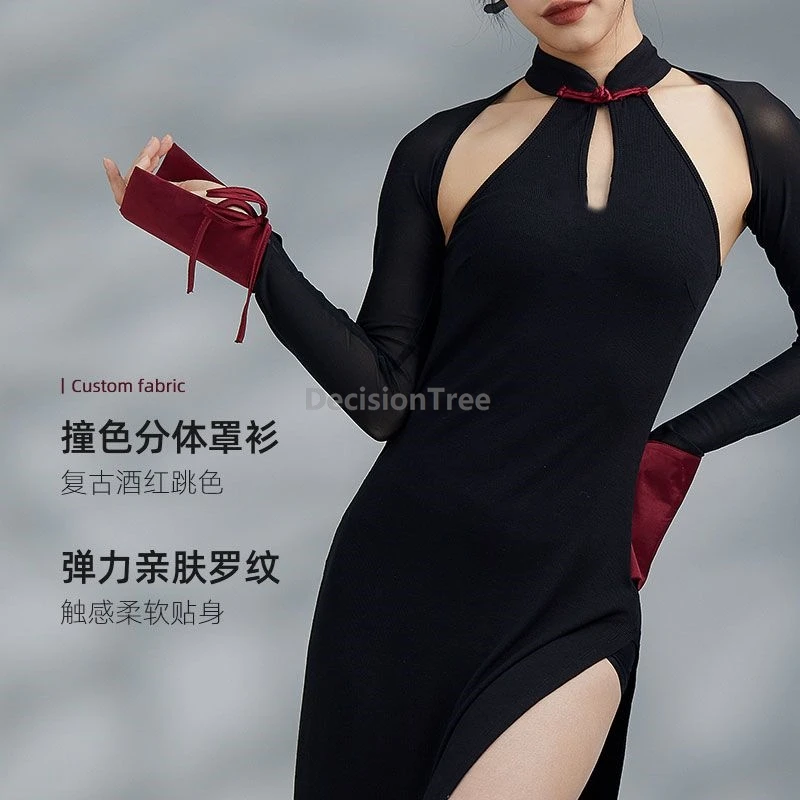 Одежда для выступлений 2025 года, новый китайский стиль, модное облегающее Ципао с разрезом, винтажное Ципао для джазовых танцев, классических танцев