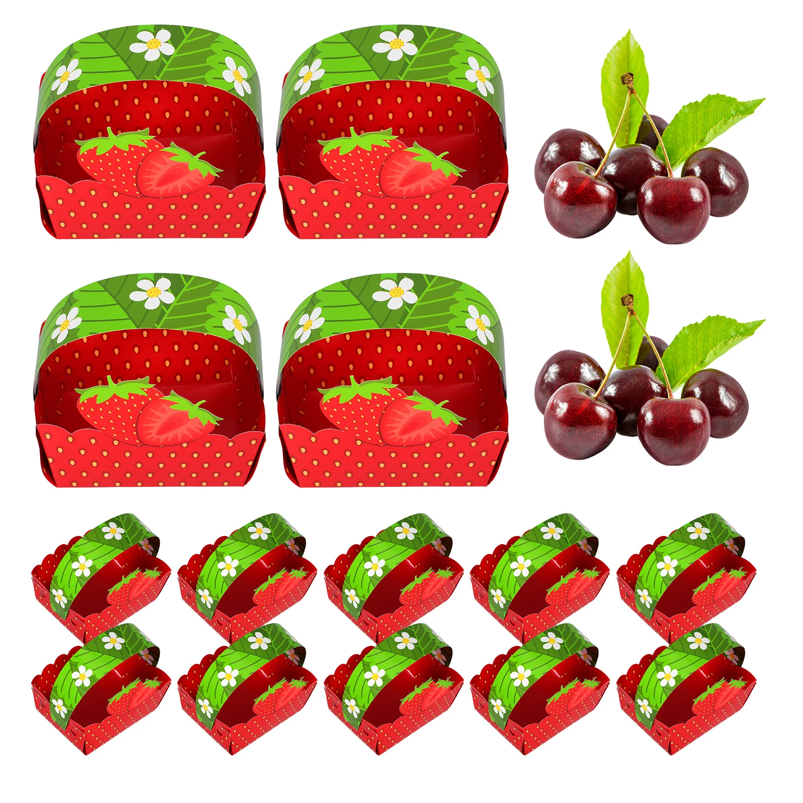 

20pcs Fruit Paper Boxes Red French Fries Containers Handle Party Supplies Storage Case Candy Basket Food Trays