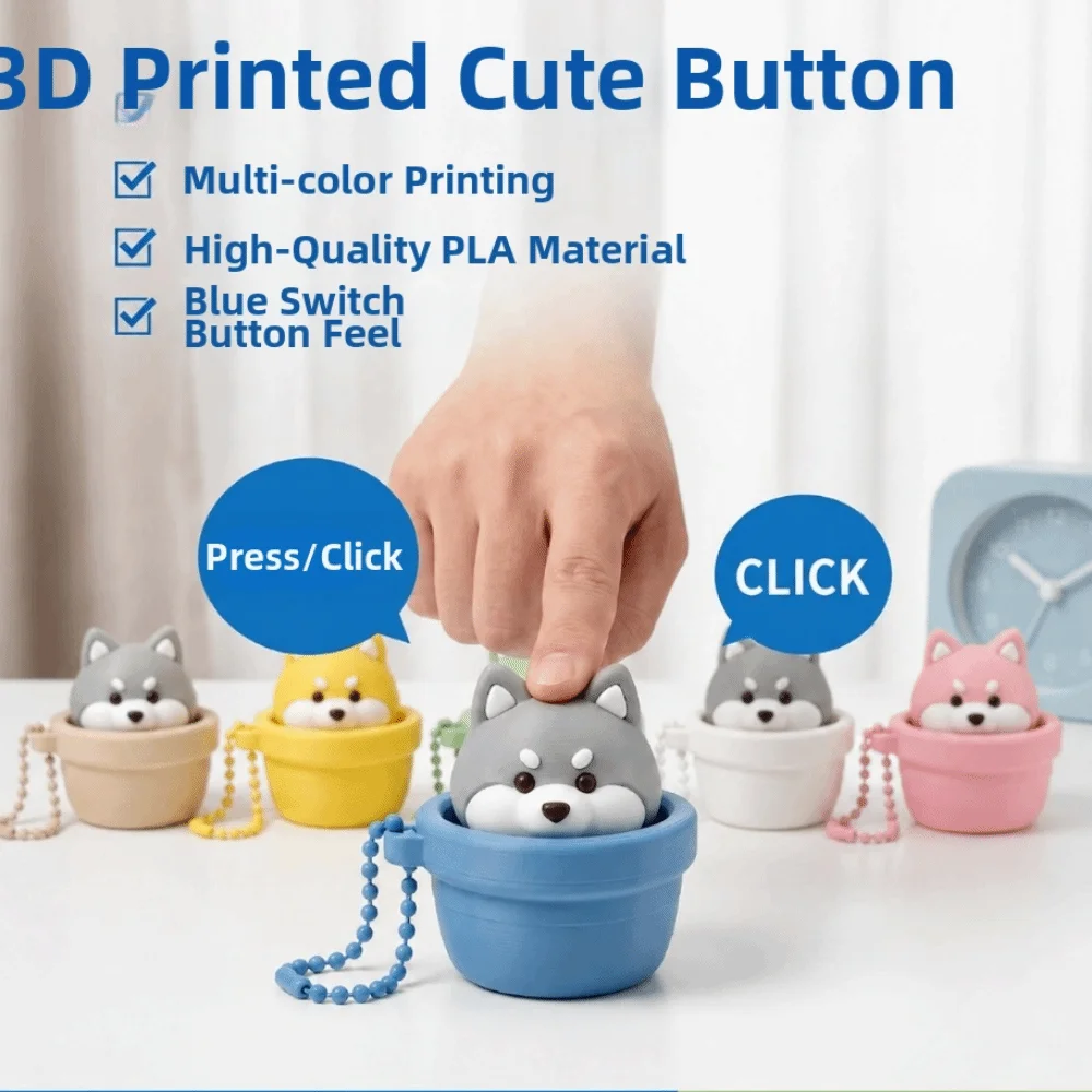 3D Printed Keycap Clicker Pendant Key Ring Button Press Keyboard Fidgets Keychain Funny Dog Fidget Clicker Keychain
