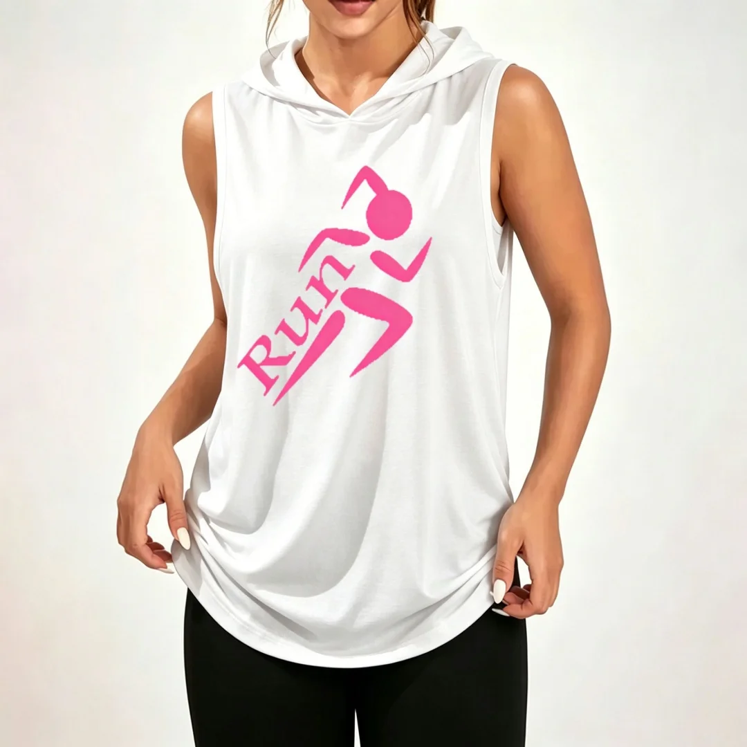 Sudadera sin mangas unisex – Con estampado de silueta de corredor y eslogan; 100% poliéster; top deportivo informal de corte holgado.