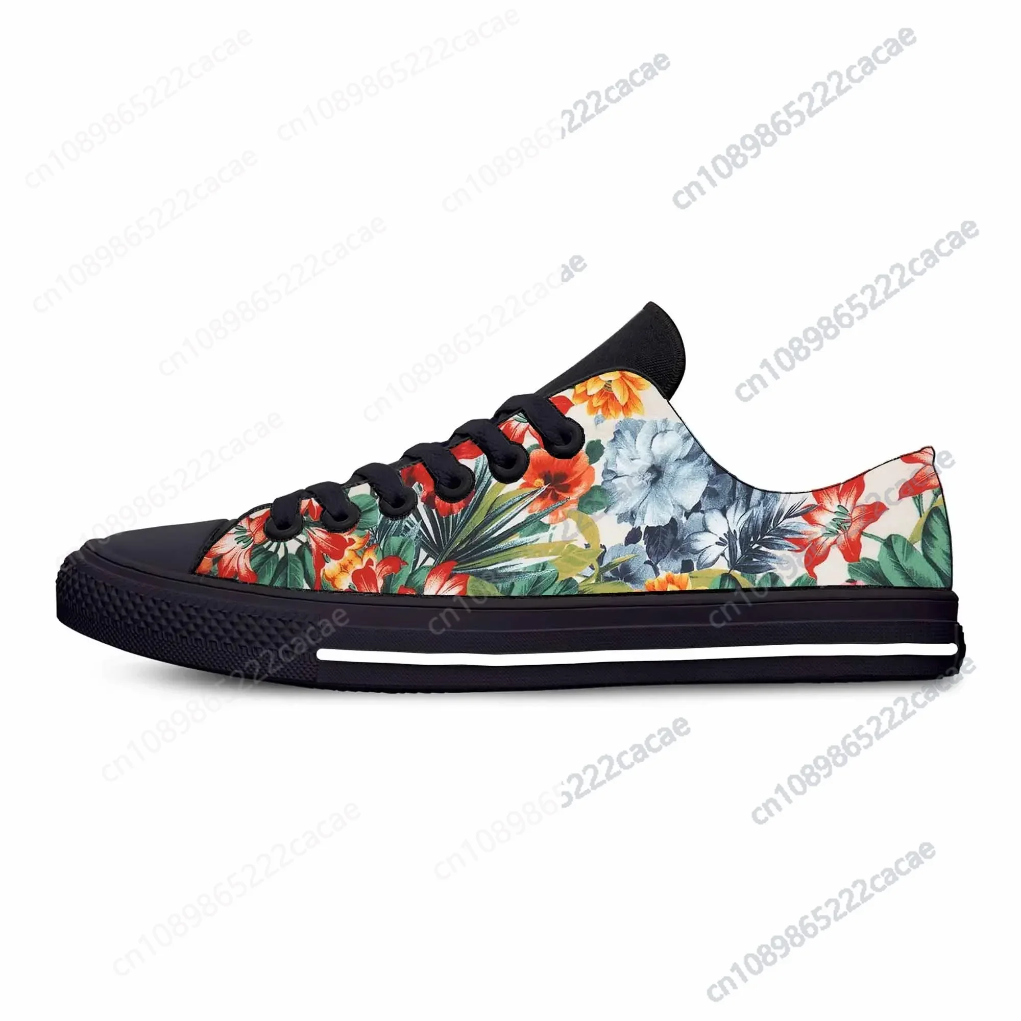 

Tropical Floral Flower Leaves Pattern Aesthetic Casual Cloth Shoes Low Top Comfortable Breathable 3D Print Men Women Sneakers