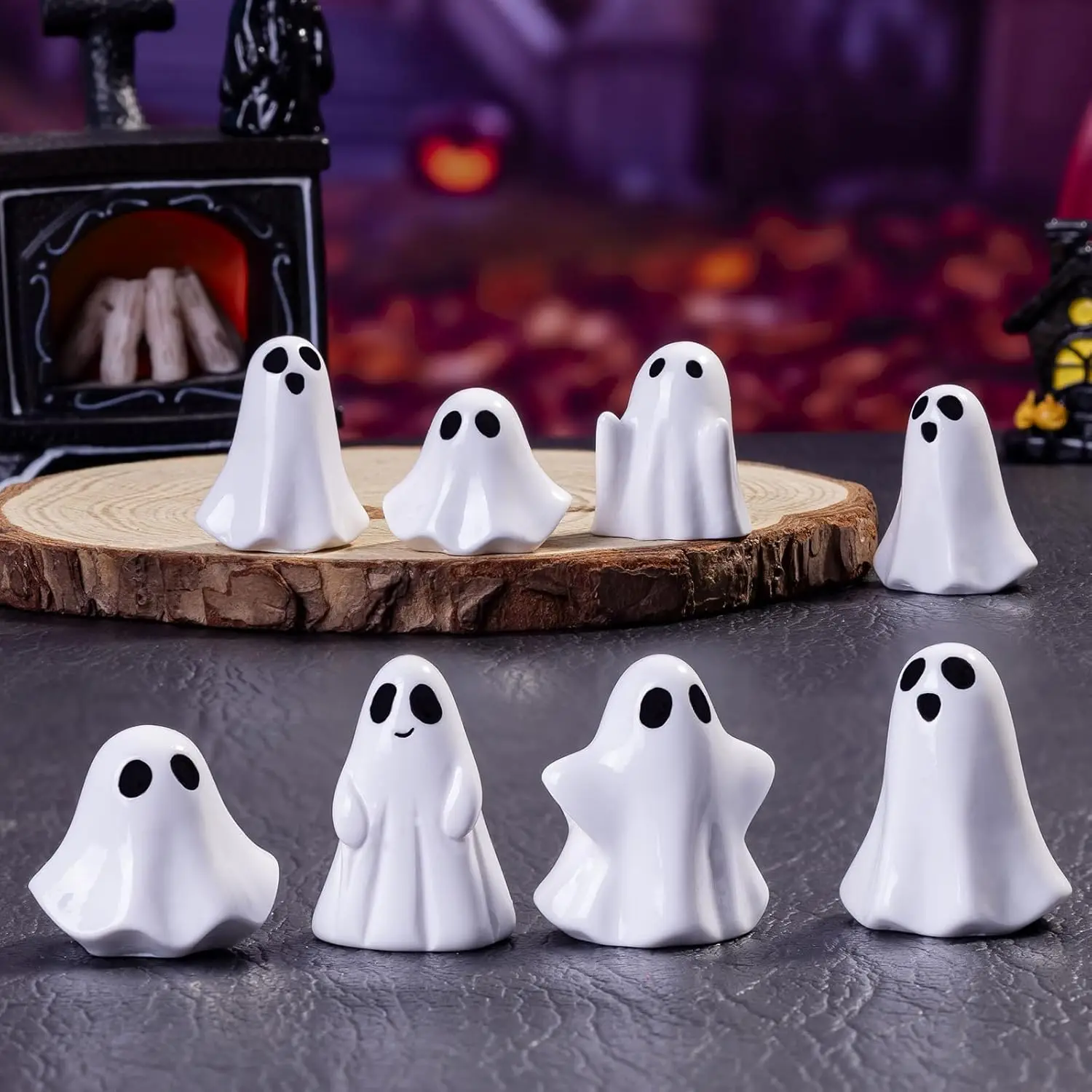 50-120 Pcs Mini Resin Ghosts Small Ghost Decor Halloween Table Decorations for Tray Tabletop Shelf Centerpieces Party Favors