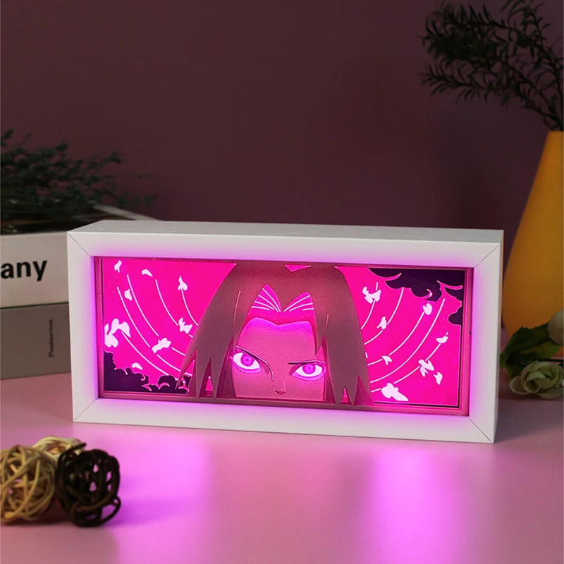 Shadow Box Anime Light Box White Wood Frame Face Eyes Paper Cut Light Box Baby Night Light Led Usb Bedside Lamp Kids Room Gift