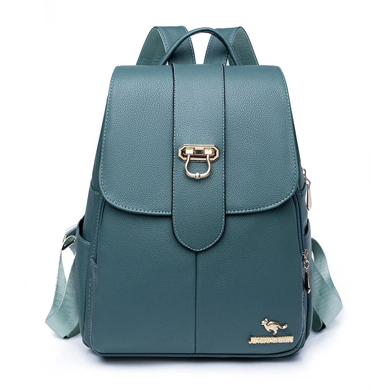 2024 New PU Leather Women Backpack Solid Color Designer Light Travel Bagpacks Fashion School Bags Casual Ladies Shoulder Bags