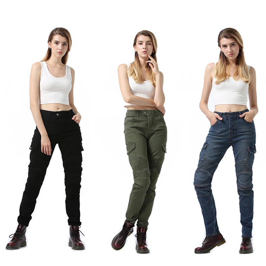Women Motorcycle Blue Pants Four Seasons Knight Outdoors Jeans Wearable Motocross Pants Moto Motorbiker Biker Riding Pants New