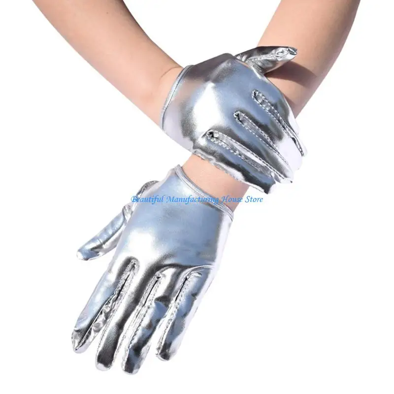 

E56A Women Short Gloves Punk Styles Hand Gloves with Glossy Color For Streetwear And Evening Club Wear Theme Event Handwear