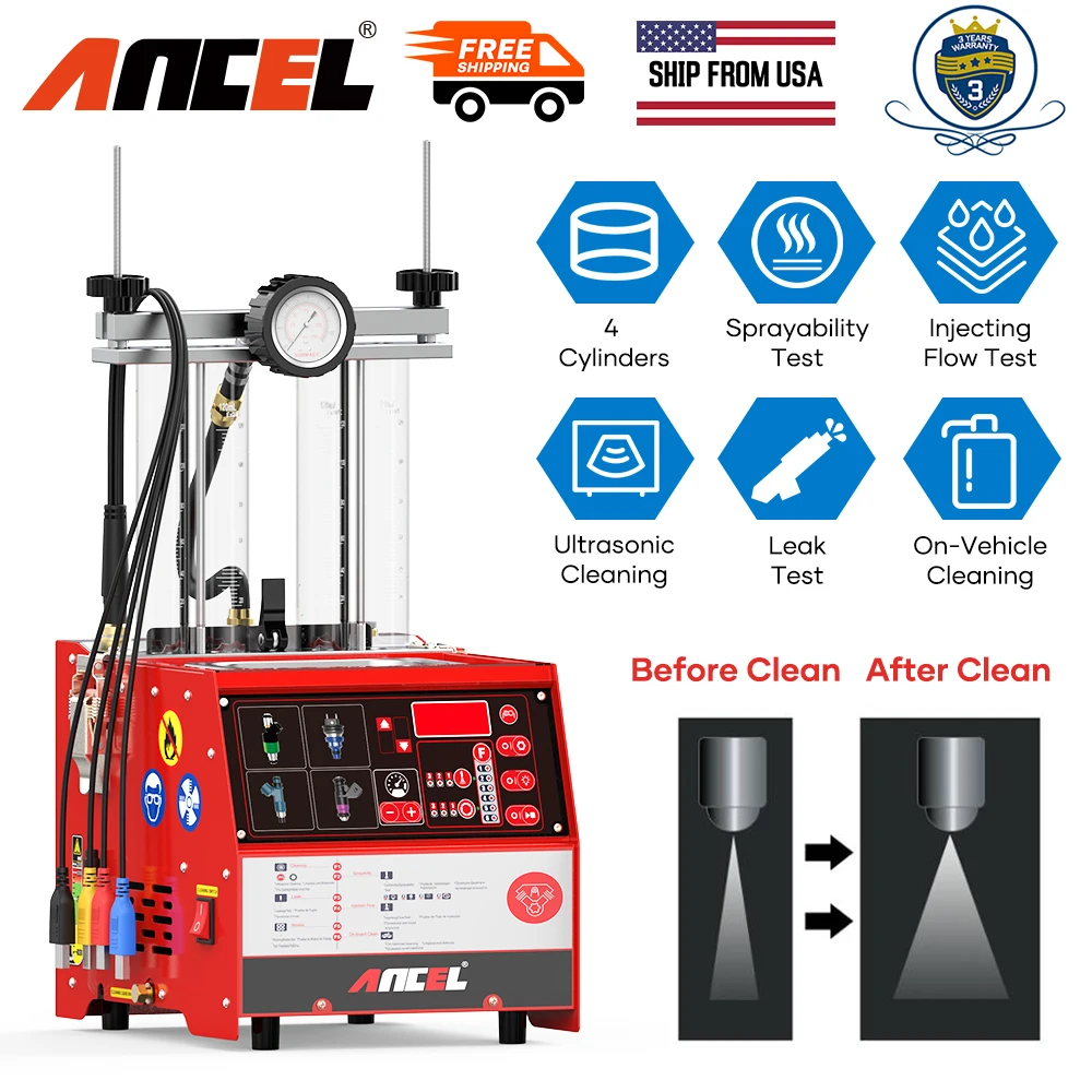 

Ancel AJ400 Fuel Injector Cleaner 4-Cylinders EFI FEI Cleaner Test Cleaner Ultrasonic Resistance Test Cleaning Gasoline