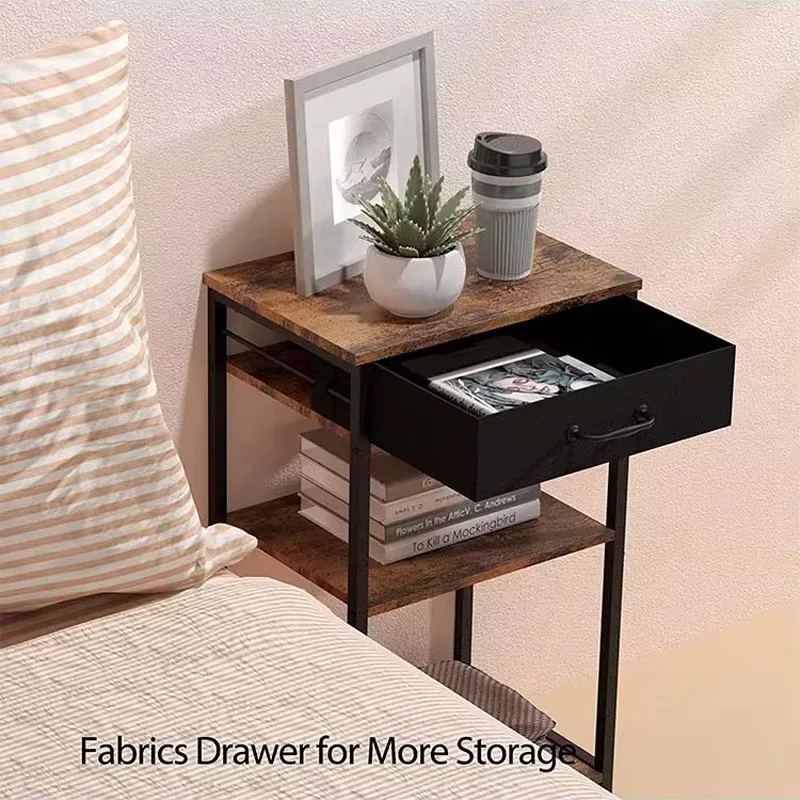 3-Tier Printer Stand with Storage - Compact Shelf with Fabric Drawer for Home/Office, Industrial End Table Design