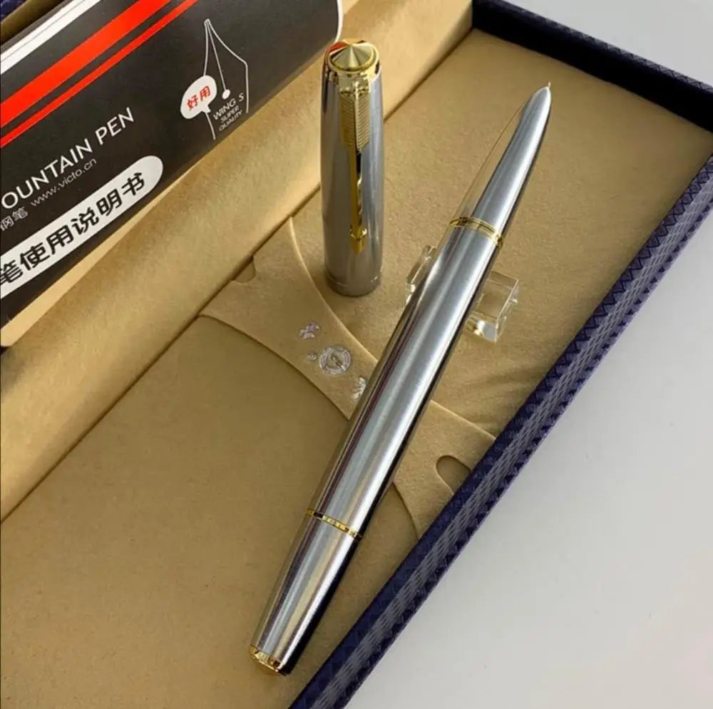 St Penpps 601 Piston Vacumatic Fountain Pen All Steel Ink Pen 14K Gold EF/F Hooded Nib Stationery Office school supplie Writing