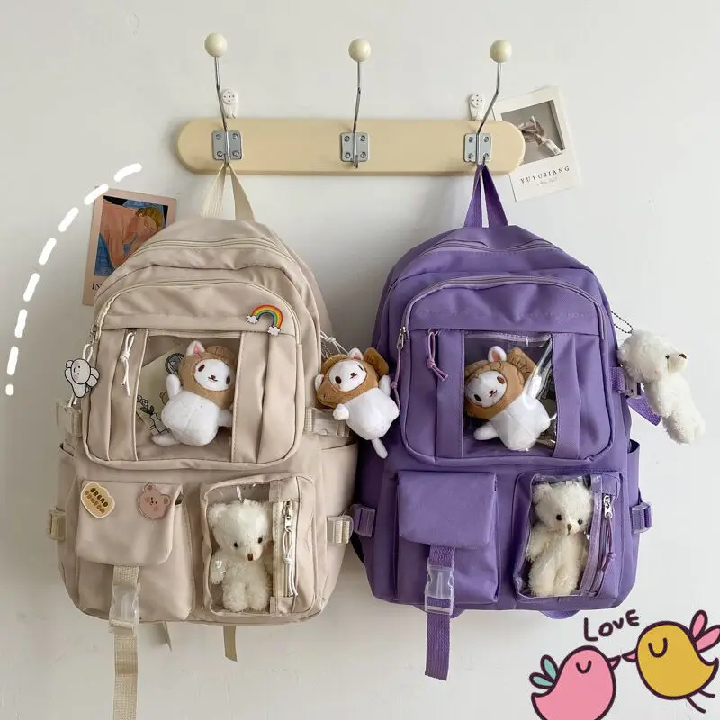 Ransel anak perempuan, tas punggung perempuan, kapasitas besar, tas sekolah untuk anak perempuan, Multi saku, imut Harajuku wanita Kawaii baru