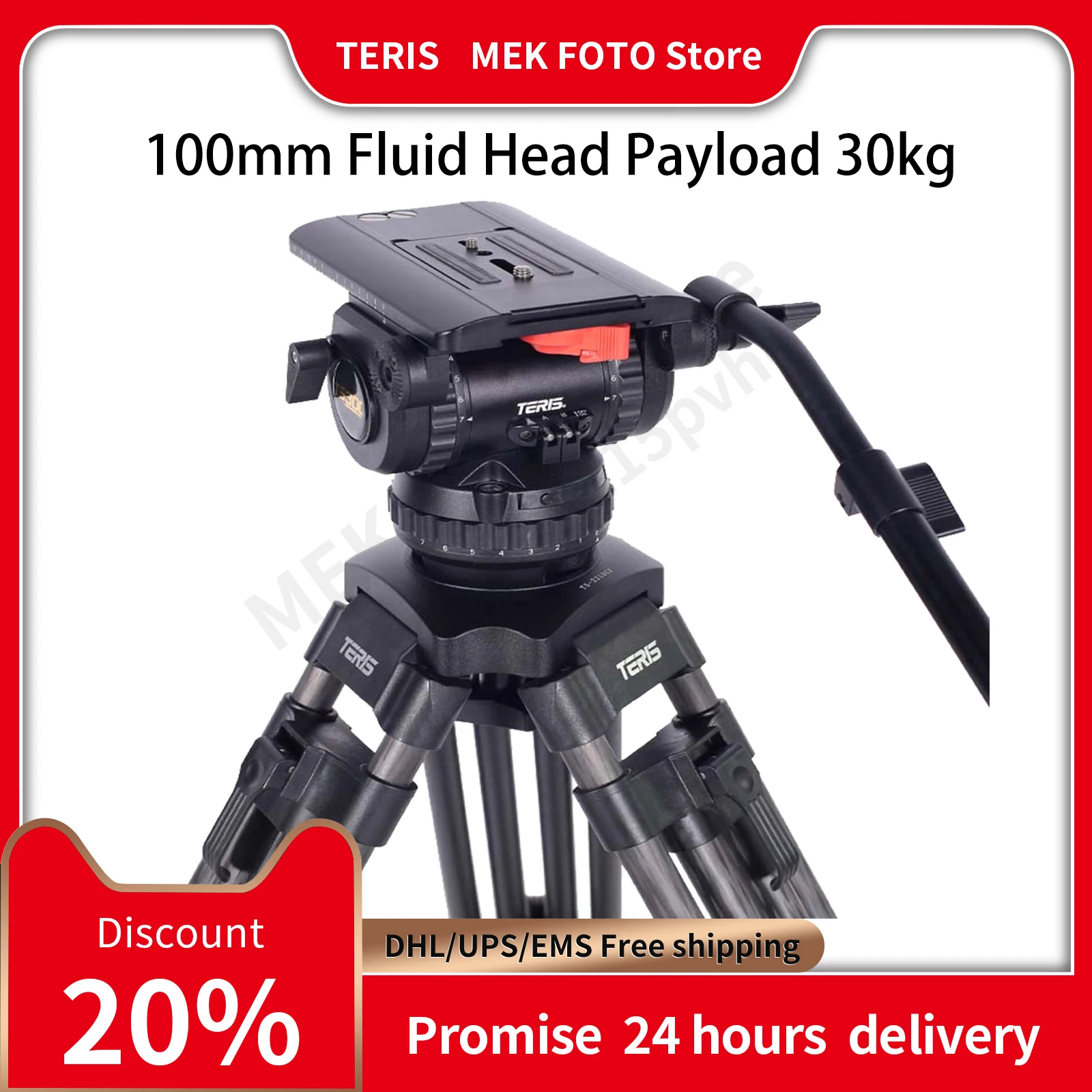 Teris TS100,TS120,TS150,TS300 Fluid Head 100mm Head fitting 30KG payload for tripod