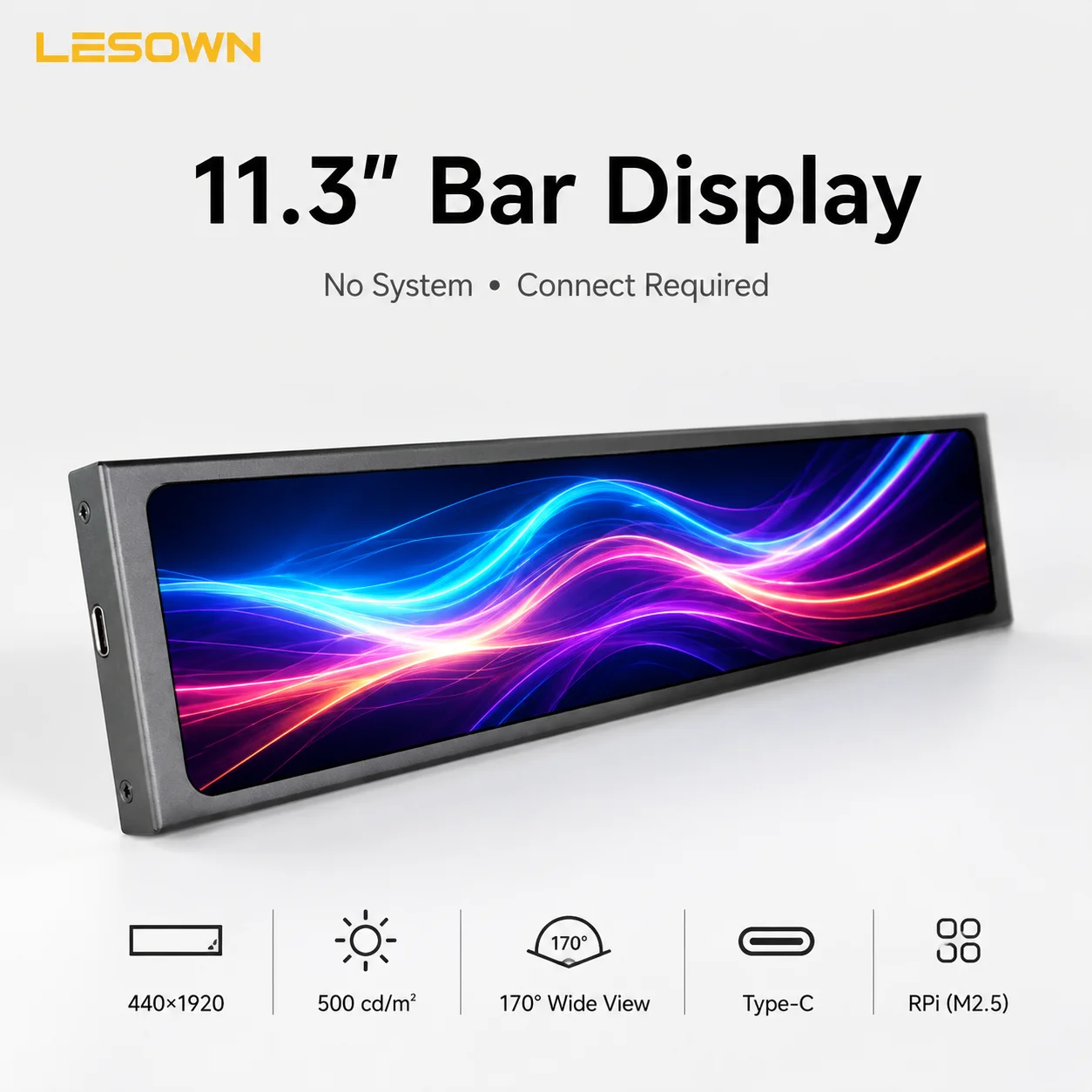 LESOWN 11.3 Inch Bar Screen Plug & Play 60Hz Mini Monitor for PC Gamer Desktop Status Monitor