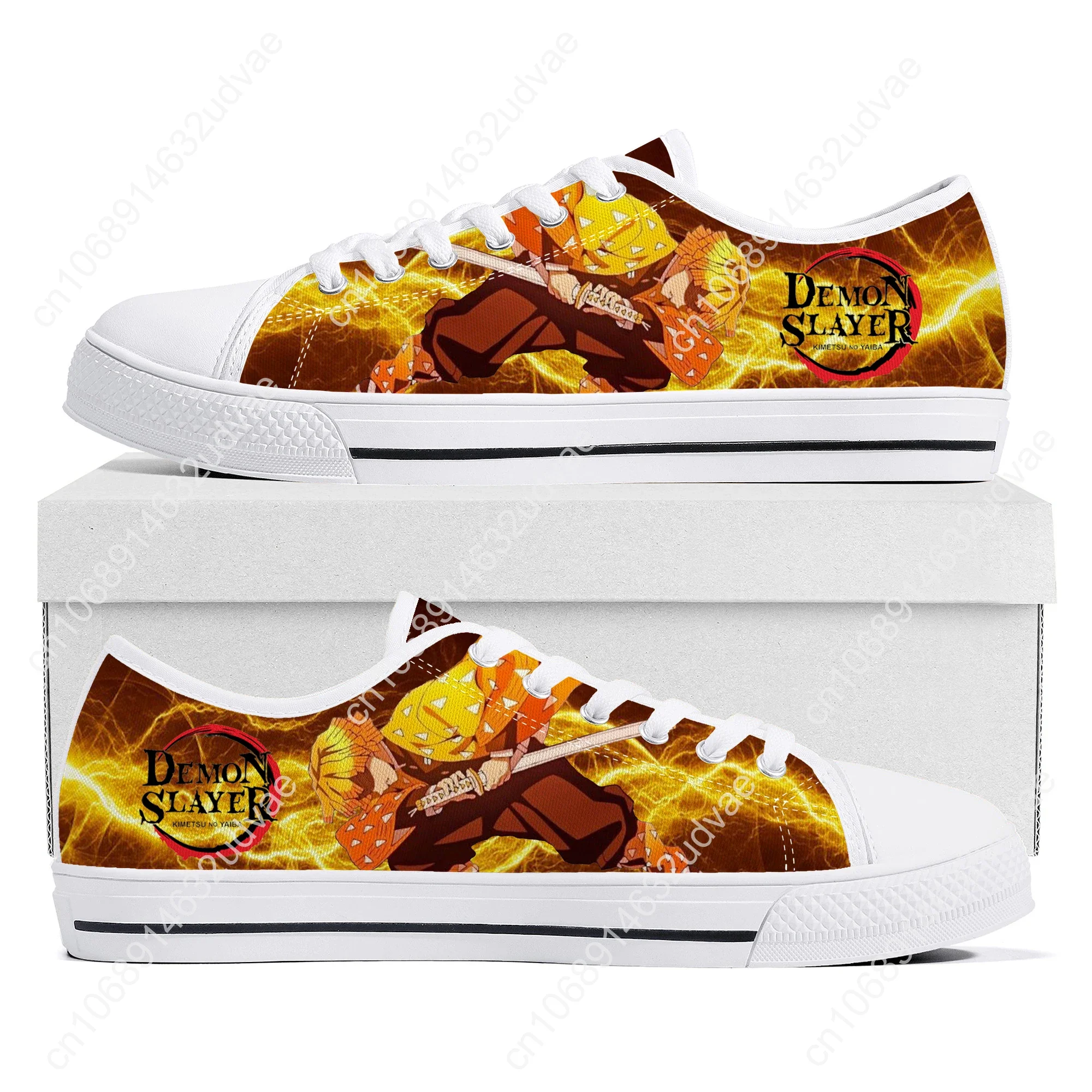 Tênis Low Top Canvas para Casais, Sapatos Personalizados, Agatsuma, Zenitsu, Demon Slayer, Kimetsu no Yaiba, Adolescente, Homens e Mulheres