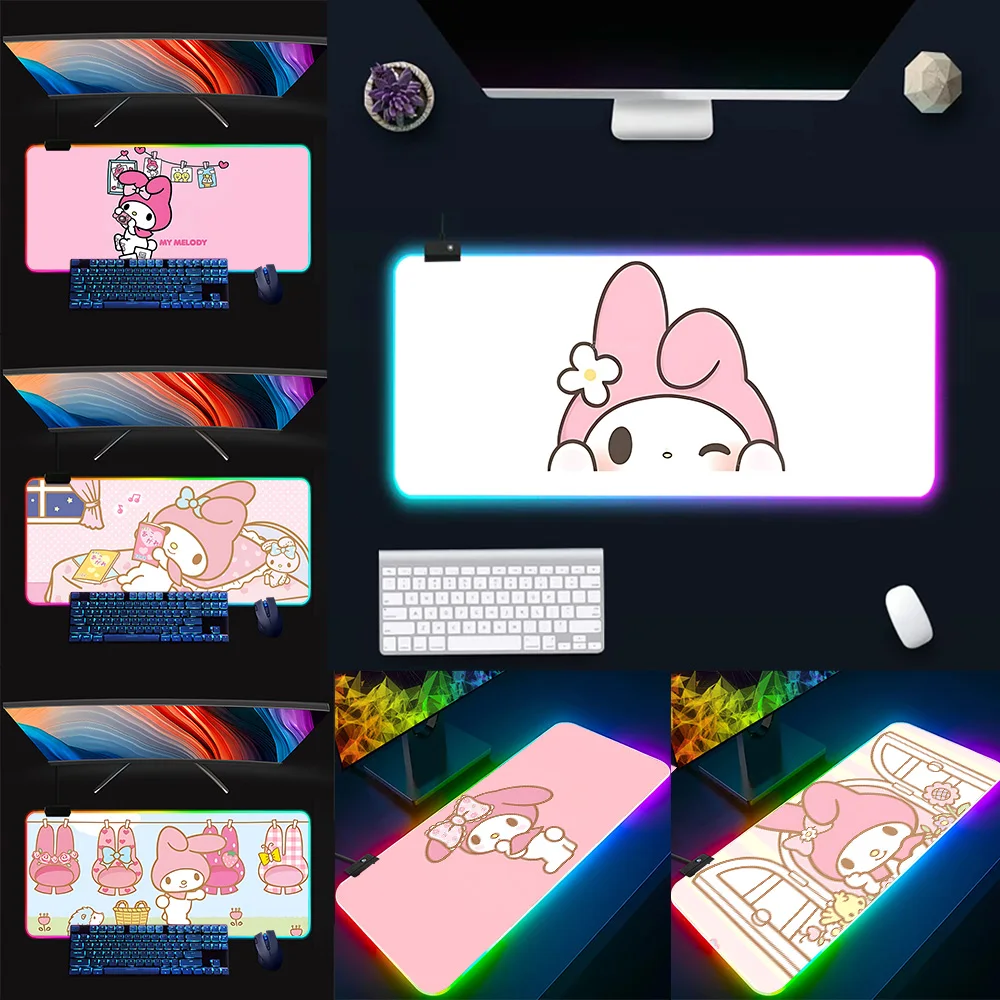 

Cute My Melody RGB Pc Gamer Keyboard Mouse Pad Mousepad LED Glowing Mouse Mats Rubber Gaming Computer Mausepad