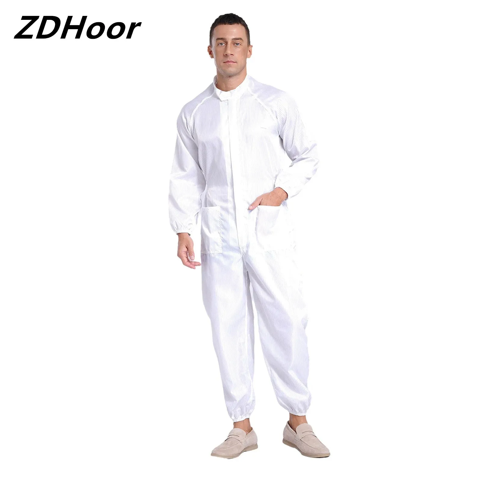 

Mens Dustproof Jumpsuit Anti-static Coveralls Stand Collar Front Zip Full-body Overalls One Piece Uniform for Workshop Worker