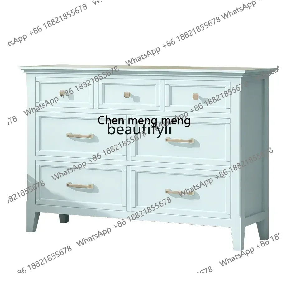 X  Nordic solid wood drawer cabinet, blue seven-bucket storage cabinet, bedside cabinet
