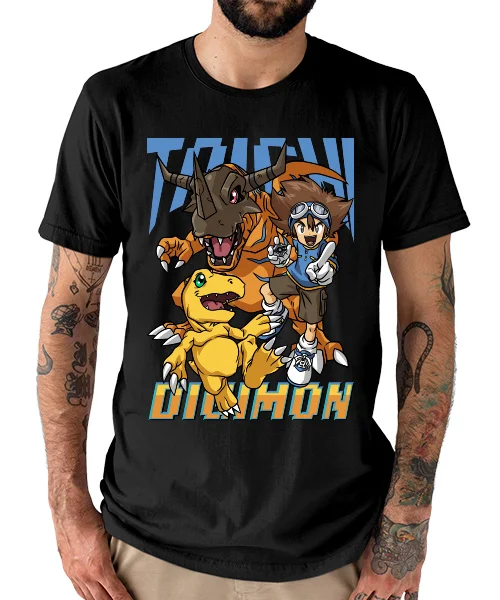 T-shirt For Anime Digimon Tai y Agumon Transformación Greymon