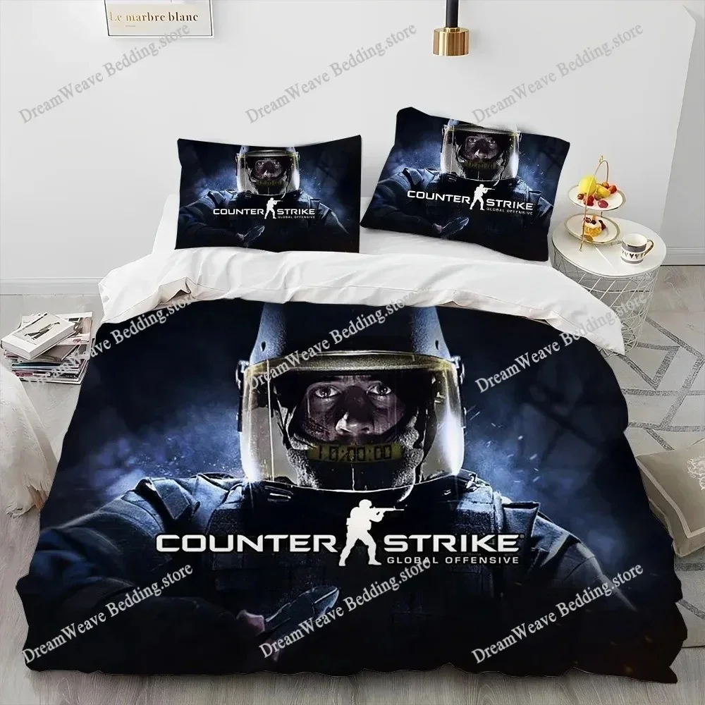CS GO Game Gamer Counter Strike Bedding Set Duvet Cover Bed Set Quilt Cover Pillowcase Comforter King Queen Size Boys Adult