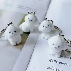 Cute Cartoon Puppy Dog Keychain Pendant Keyring Animal Resin 3D Flocking Backpack Bag Ornament Decorative Accessories