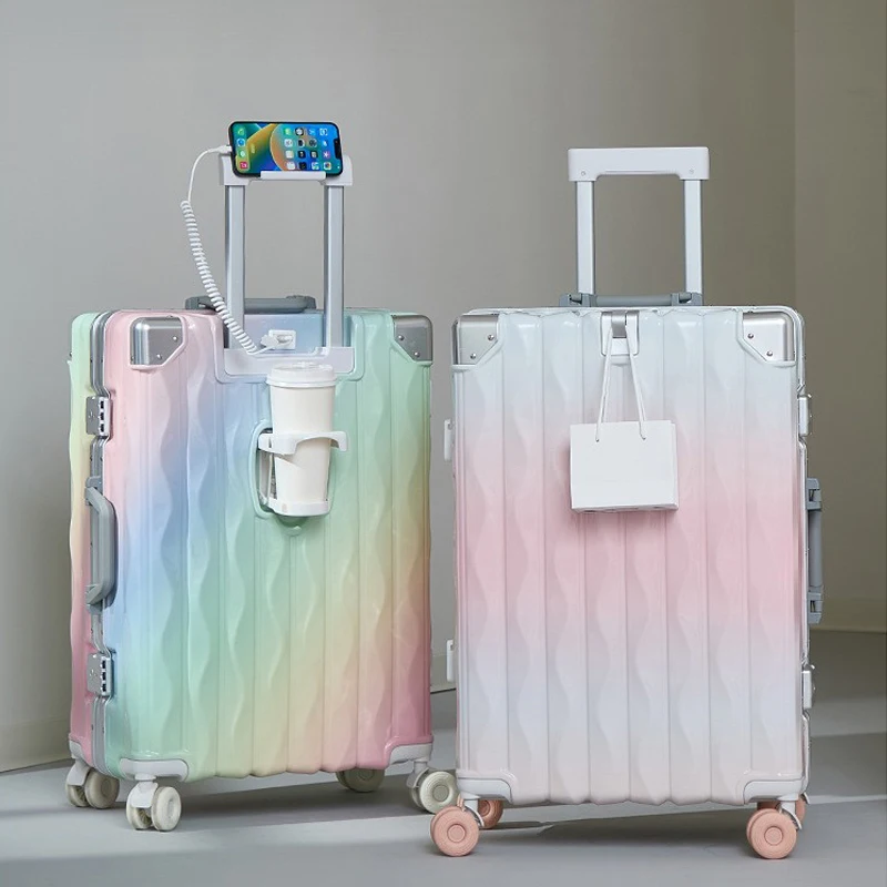 

20/24/26 inch Color Gradient Luggage Female Large Capacity Travel Suitcase Aluminum Frame Boarding Box Password Trolley Case