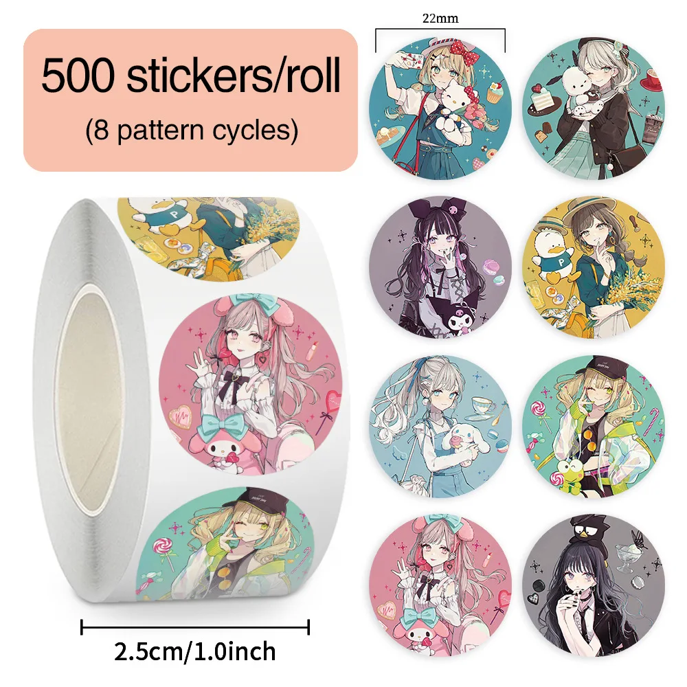 

500PCS/Roll Cartoon Sanrio Girls Sealing Sticker DIY PVC Laptop Phone bag Cup Guitar Decals Decoration Sticker Reward Gift Toys