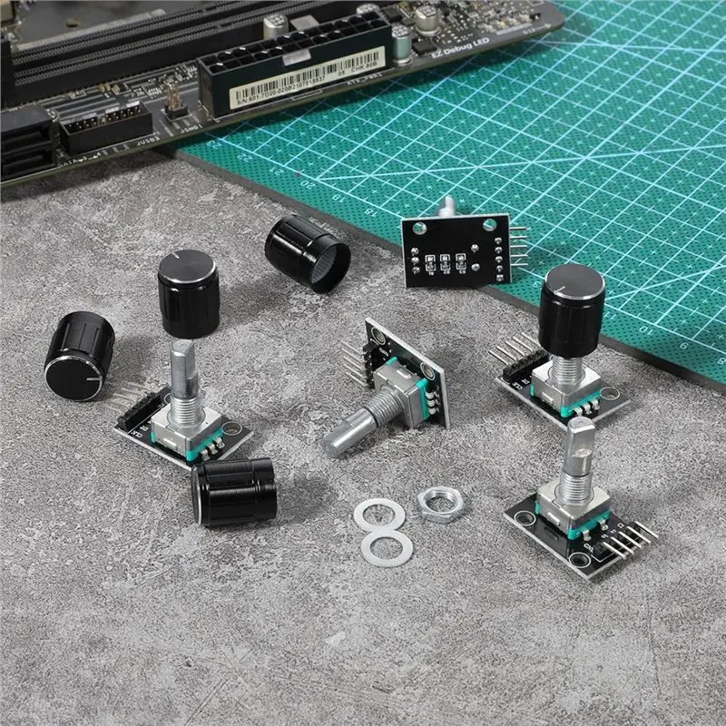 A96T Rotary Encoder Module, 5 PCS KY-040 360 Degree With Knobs Cap Brick Sensor For Light Control Etc