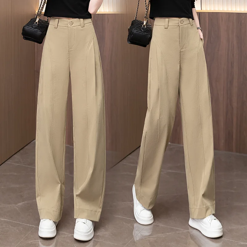 

Узкие широкие брюки для женщин, весенне-осенние новые утягивающие свободные прямые повседневные длинные брюки с высокой талией