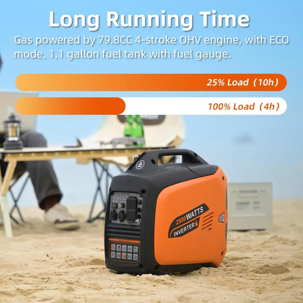 Restaurant /Portable Inverter Generator 2500W Gas Powered, Long Runtime Gas Generators for Home Use, Camping, Super Quiet - New