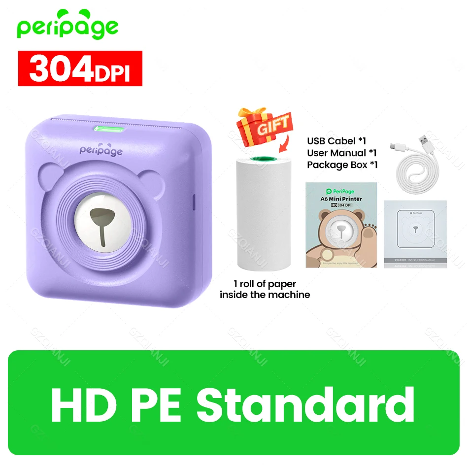7 kleuren Peripage A6 304 DPI Mini Fotoprinter Notities Sticker Label Drukmachine Bluetooth Draagbare Draadloze Printer Marker