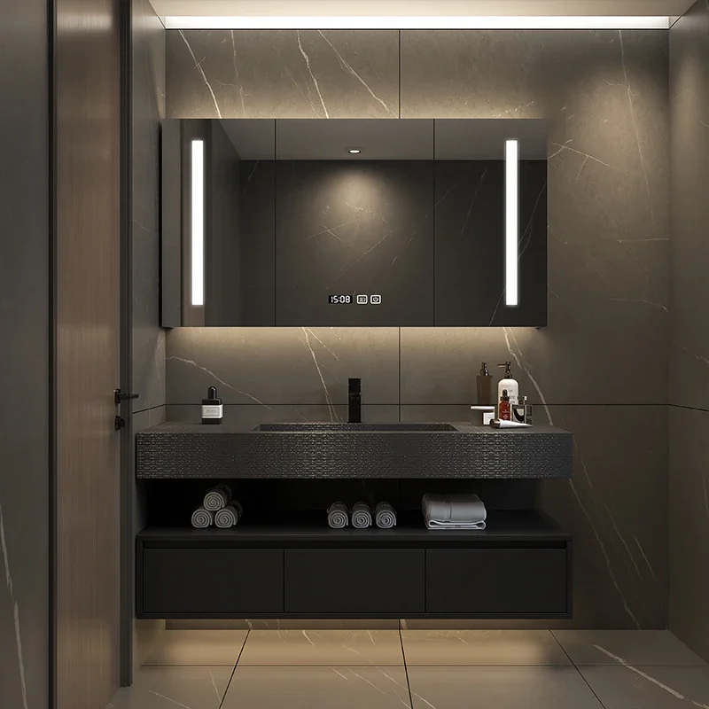 Light luxury rock slab integrated basin bathroom cabinet, modern and simple bathroom washbasin, sink cabinet, washbasin