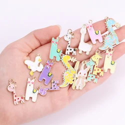 Mixed 15Pcs Cute Animal Enamel Giraffe Alpaca Charms Pendants for Earrings Necklace DIY Jewelry Making Accessories Wholesale