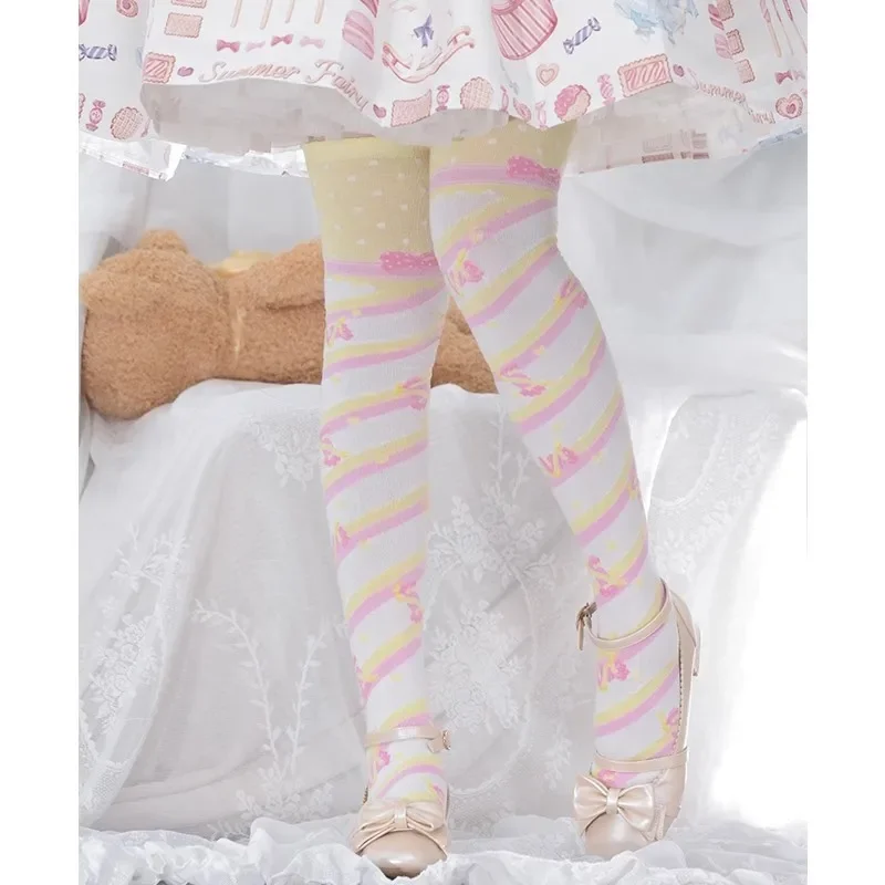 RT01 Little Candy Lolita chaussettes fille sur genou chaussettes épaisses Lolita japonais JK Harajuku bonbons rayé bas pour automne/hiver et Gf1