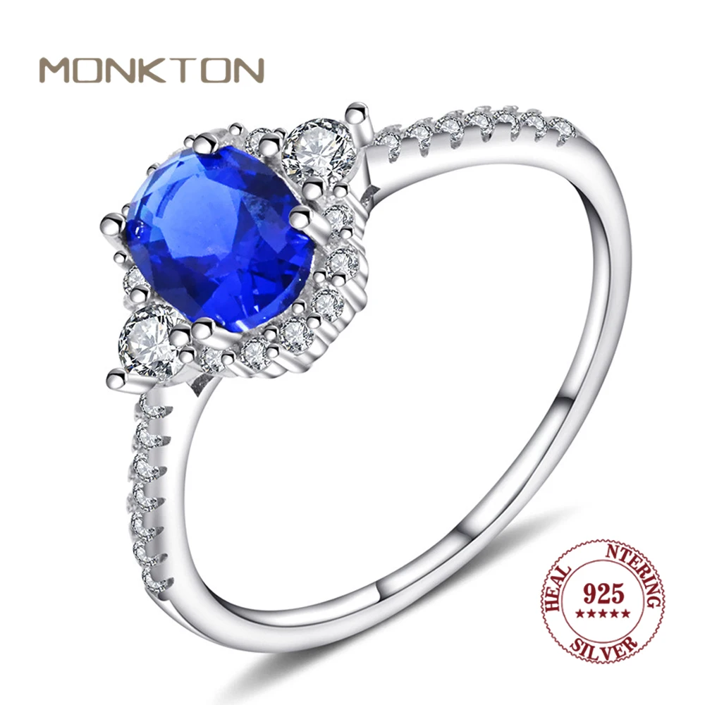 

Monkton 925 Sterling Silver Oval Blue Spinel Ring for Women Birthstone Gemstone Sapphire Wedding Rings Fine Jewelry Dropshipping