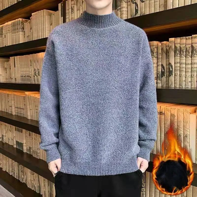 

Pullovers Mock Neck Men's Cashmere Sweater Winter Wear Thick Men's Clothing Solid Long Sleeve Knitted Sweaters Knitwear A99