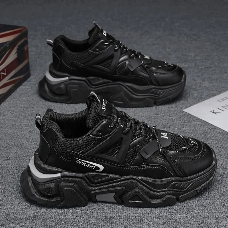 Black Samurai Mesh Sports Shoes for Men Summer Youth Running Shoes Dad Style Increased Height Trendy Brand Yuyuxixi Casual Sn...