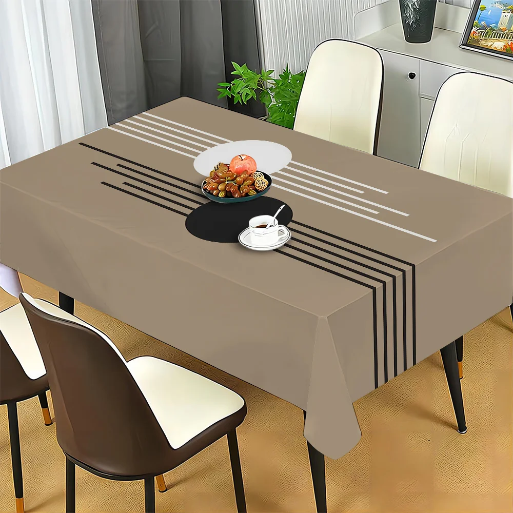 VIKAMA Geometric Lines Light Curry Tablecloth Modern Simple Waterproof Oilproof Tablecloth Home Table Decoration