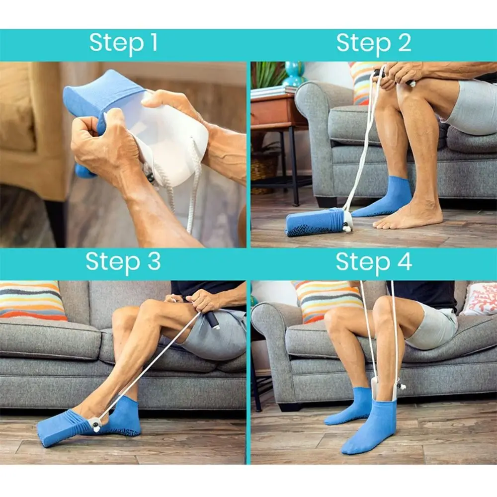 Portable Design Socks Pulling Helper 80cm Pull Rope No Bending Design Sock Helper Easy Way To Put On Non-Slip Foam Handle