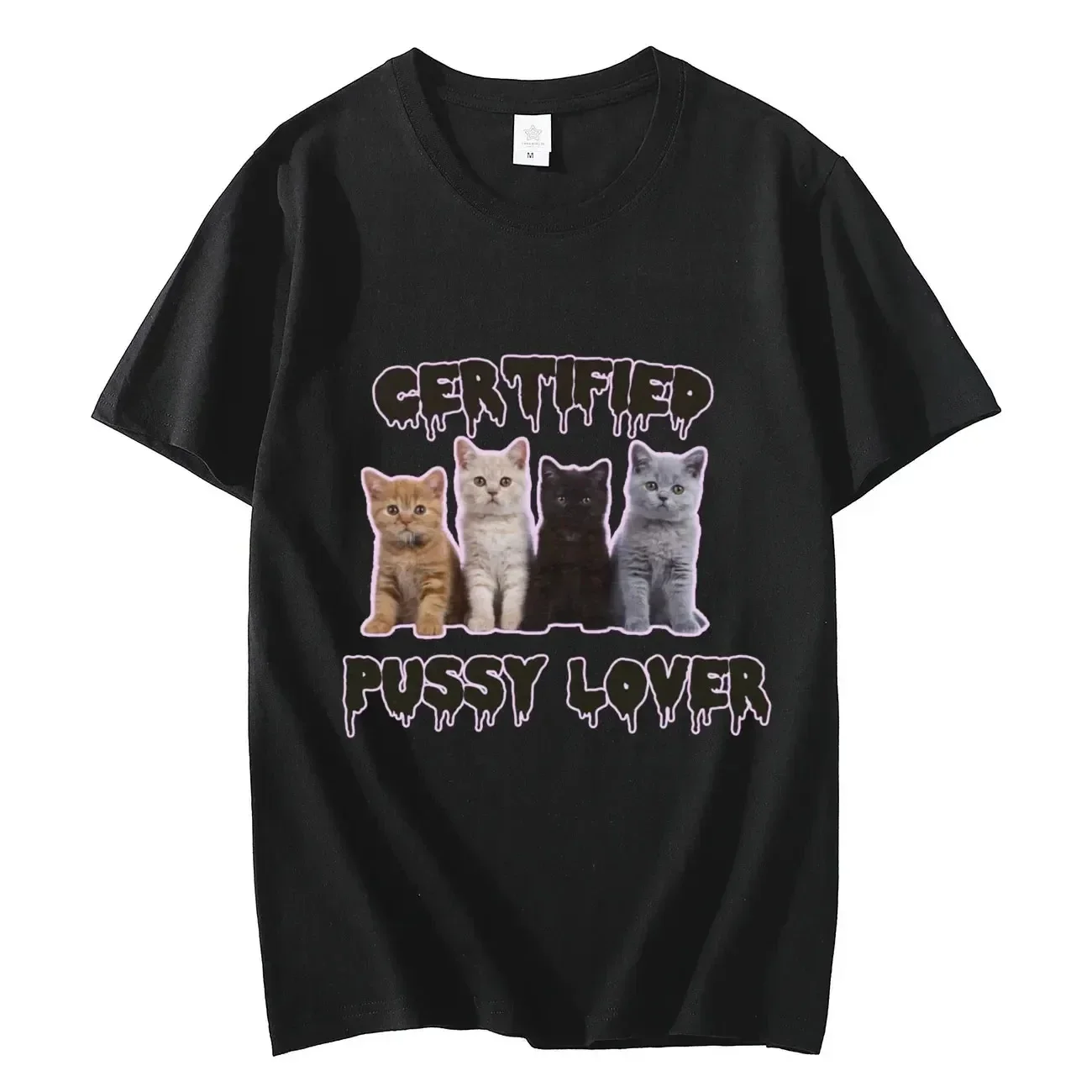 Funny CerTified Pussy Lover Meme Cat Graphic T Shirts Unisex Fashion Kawaii T-shirt Street Casual Vintage T-shirts