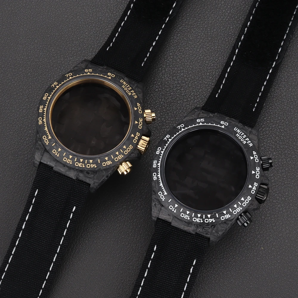 Black 39mm Carbon Fiber Watch Case With Canvas Strap For Daytona Mod Miyota OS20 Movement Sapphire Glass Watch Parts 29.8mm Dial
