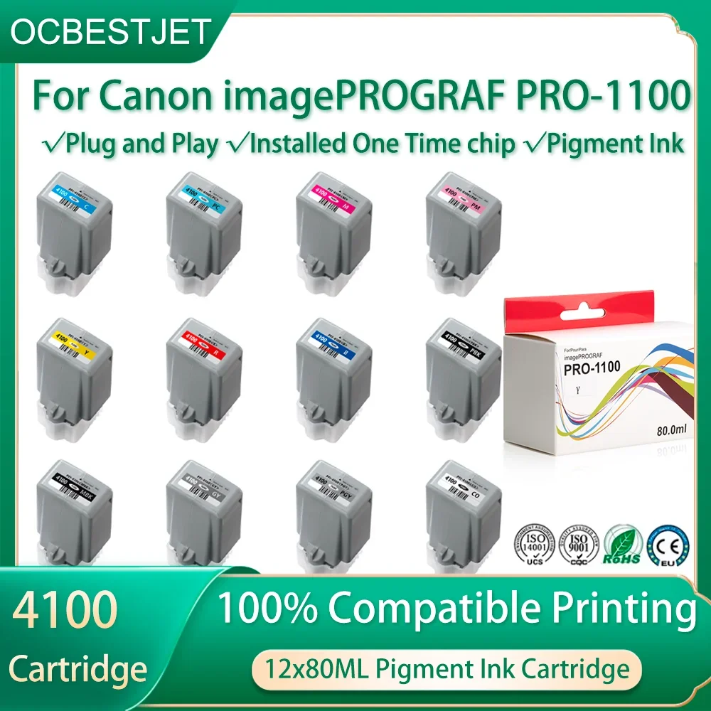 For Canon PRO 1100 Printer 12pc For CANON PFI-4100 PFI4100 Ink Cartridge Full Pigment Ink Compatible PFI 4100 Ink Tank