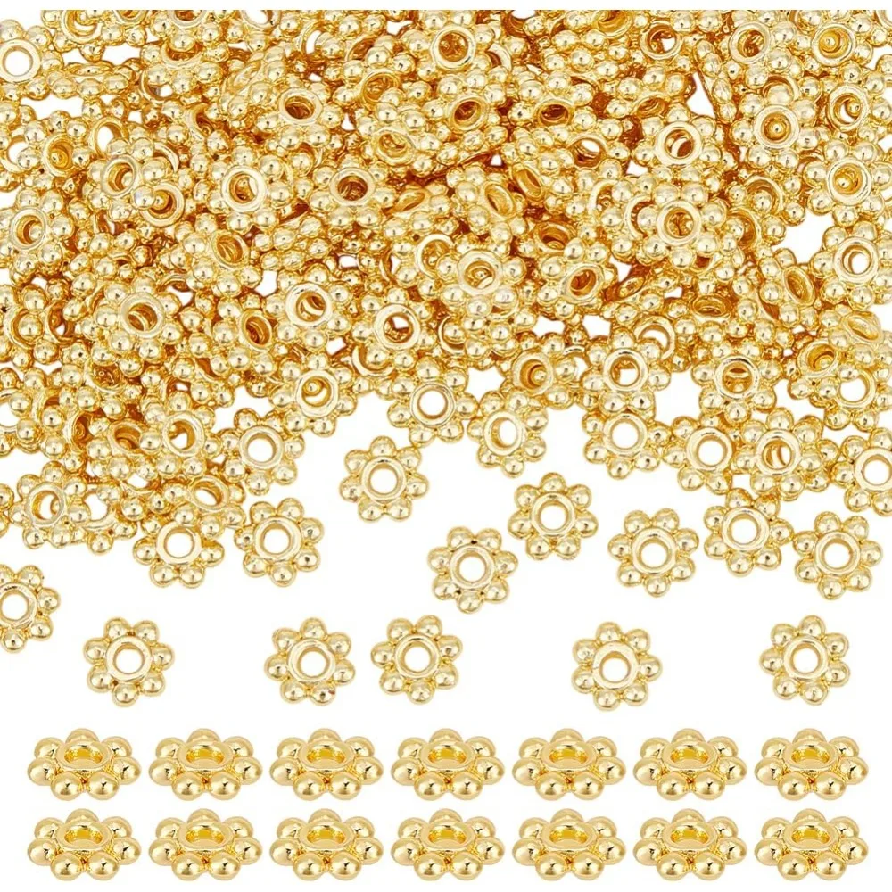 

200Pcs Spacer Beads 6mm Metal Loose Beads Bulk Snowflake Flower Charm Beads Spacers for Necklace Earring Bracelet Jewelry