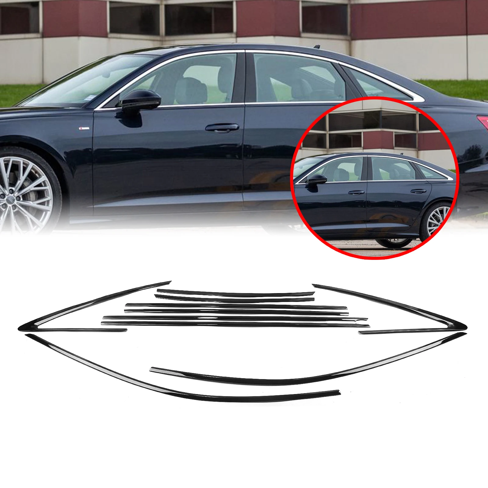 

For AUDI A6 2019-2022 Exterior Window Trim Strip Cover Titanium Black Door Waterproof Seal Shade Moulding Decorative