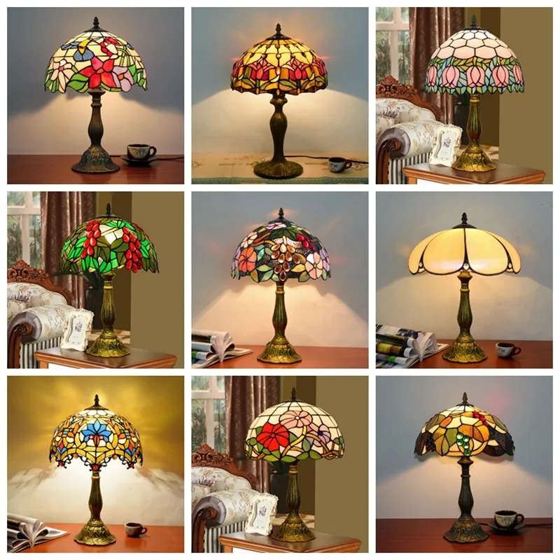 Retro stained glass bar creative restaurant dimming lamp method European and American bedroom bedside table lamp