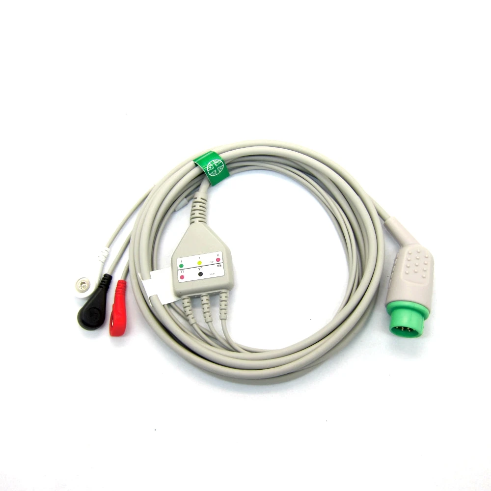 Eendelige Ecg Kabel Ekg Kabel Iec 3 Leidt 5Leads Snap Clip Ekg Monitoring Voor Comen C-Serie Mornitor Machine