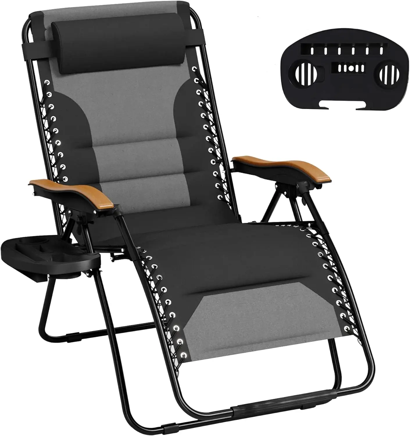 

Zero Gravity Chairs, Oversized Patio Recliner Chair, Padded Folding Lawn Chair with Cup Holder Tray, Support 400lbs, Black