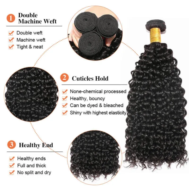 Paquetes de cabello humano de onda profunda con cierre, paquete de cabello humano 100% brasileño sin procesar, extensión Frontal de encaje 13x4, Color Natural