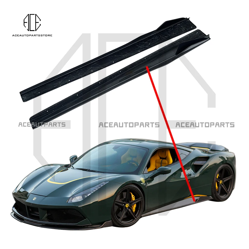 

For Ferrari 488 body kit carbon fiber side skirts spoiler High Quality V style carbon fiber side skirts spoilerCar Body kit