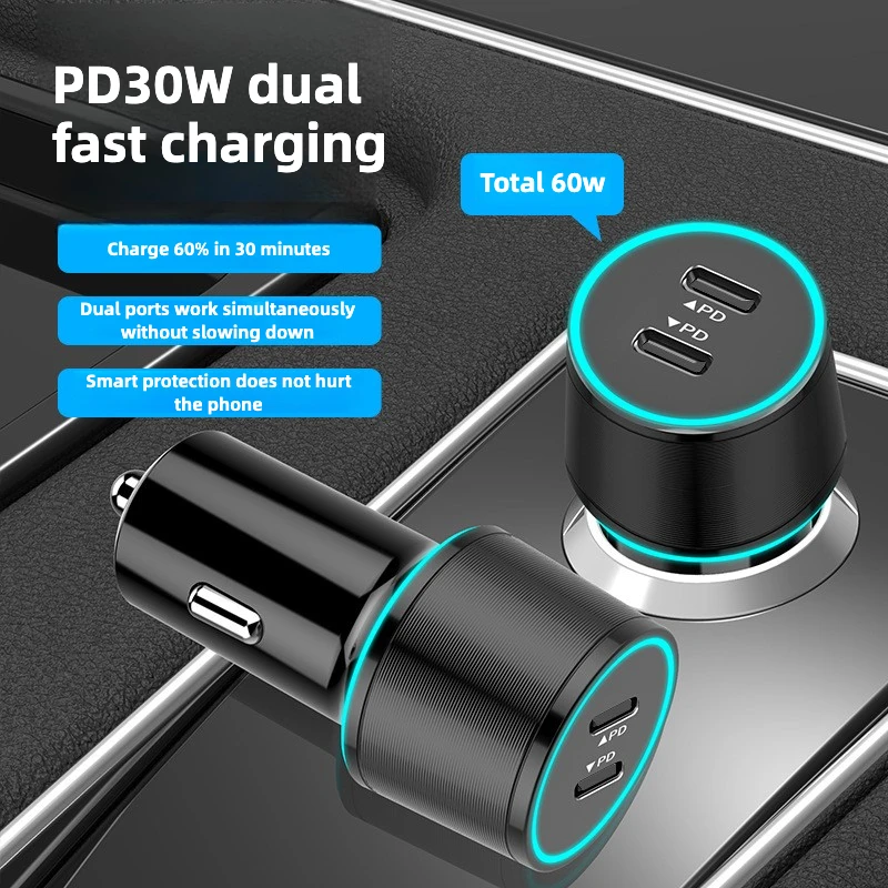 

Автомобильное зарядное устройство Mini Type C, 60 Вт, адаптер питания для быстрой зарядки телефона для IPhone, Samsung, Xiaomi, Huawei, розетка для автомобильного прикуривателя