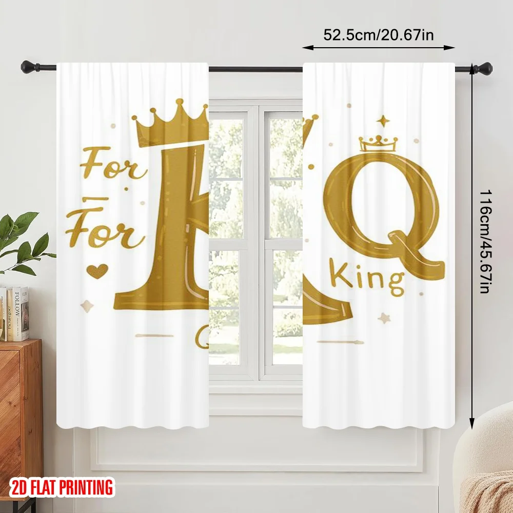 2pcs,2D plane printing Window Curtain King and Queen (21) Polyester Easy Install (without rod) Festive Ldeal for Kitchen Living