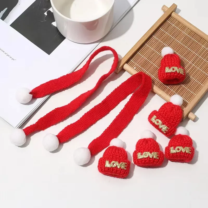 Mini Knitting Hats Set Doll Hat DIY Craft Knitting Hats Christmas Tree Ornaments Assorted Toy Decor DIY Sewing Crafts Materials